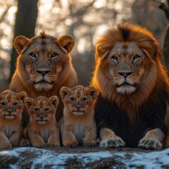 La majesté et la protection dans le tableau famille lion
