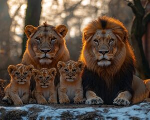 La majesté et la protection dans le tableau famille lion