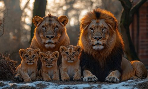 La majesté et la protection dans le tableau famille lion